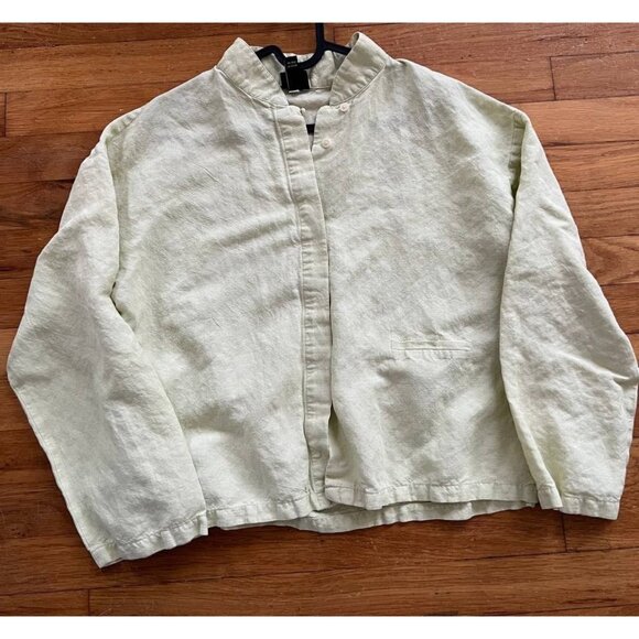 Eileen Fisher linen button down USA made top yellow shirt Medium A001469 - Picture 1 of 10